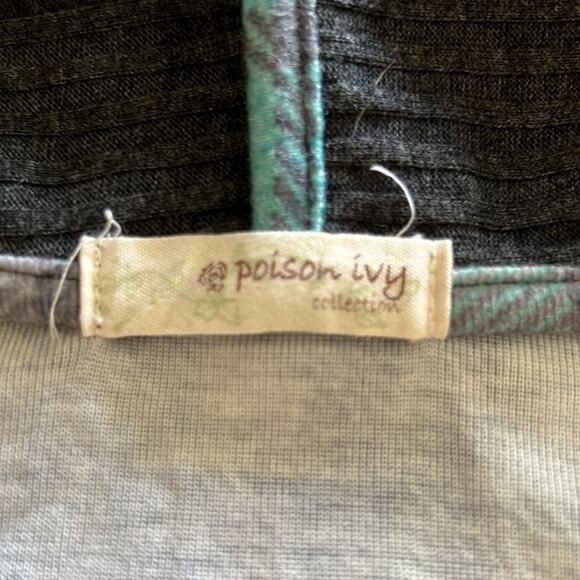 Poison Ivy Gray & Aqua Plaid Knit Open Front Cardigan Top Juniors Size Medium - Picture 4 of 8